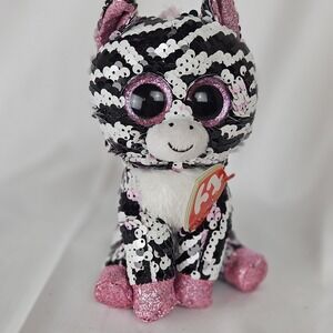 Ty Flippables Zoey Zebra Plush Stuffed Animal Reversible Sequins Pink 6 inch NEW
